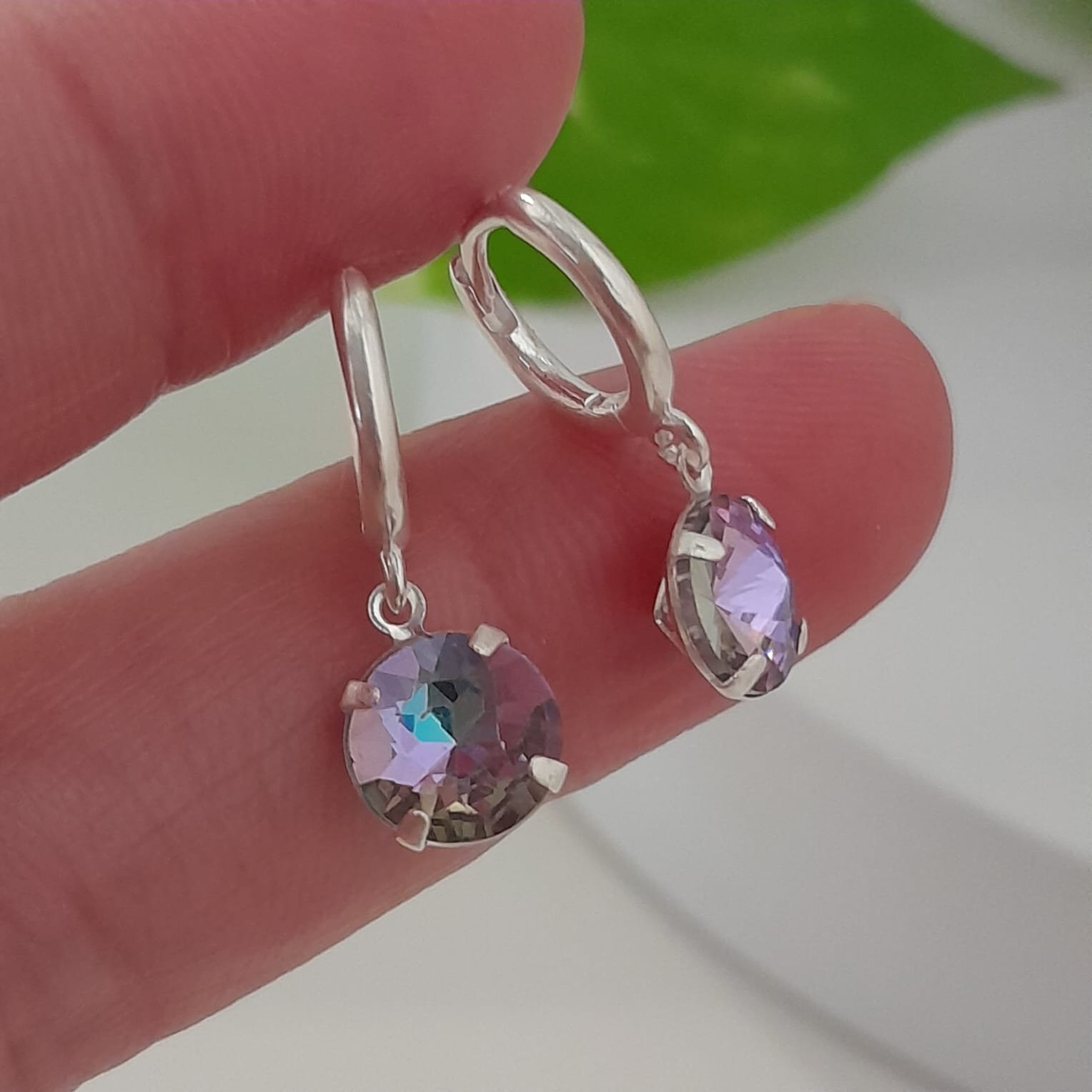 Aros argollas 10mm con cristal lila swarovsky - Laminados