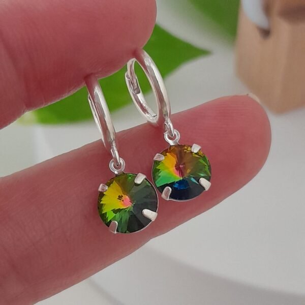 Aros argollas 10mm con cristal verde swarovsky - Laminados