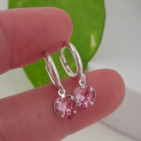 Aros argollas 10mm con cristal corazón rosa swarovsky - Laminados