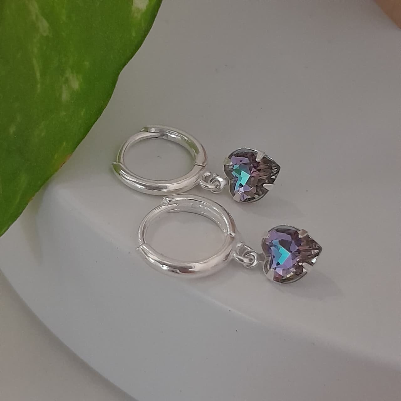 Aros argollas 10mm con cristal corazón lila swarovsky - Laminados - Image 2