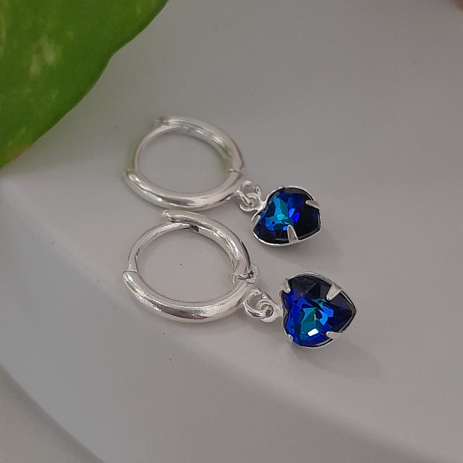 Aros argollas 10mm con cristal corazón azul swarovsky - Laminados - Image 2