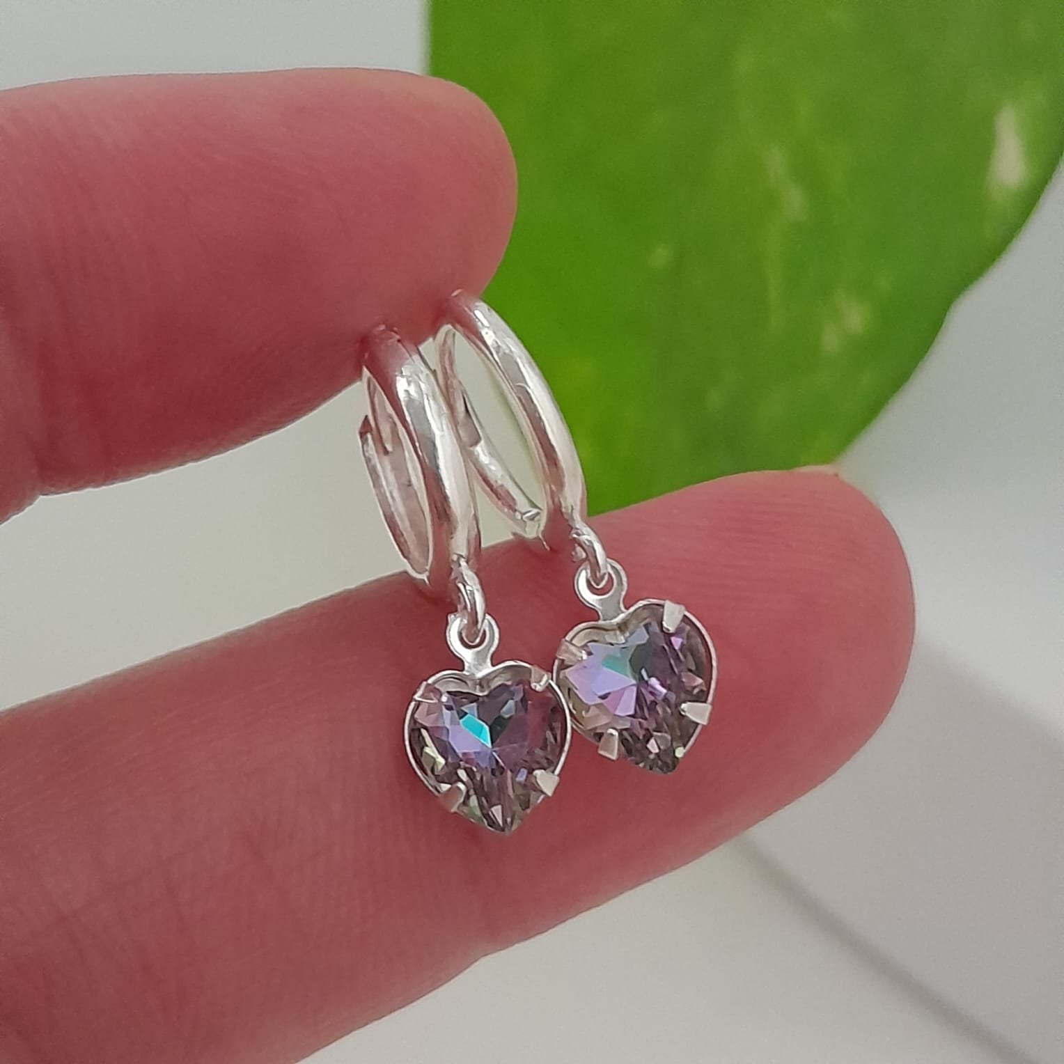 Aros argollas 10mm con cristal corazón lila swarovsky - Laminados