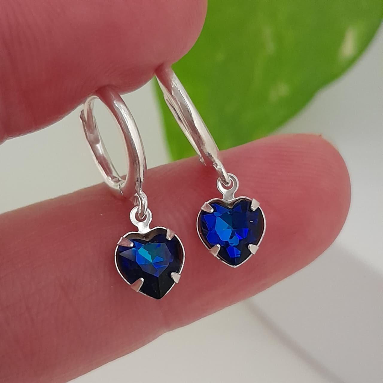 Aros argollas 10mm con cristal corazón azul swarovsky - Laminados