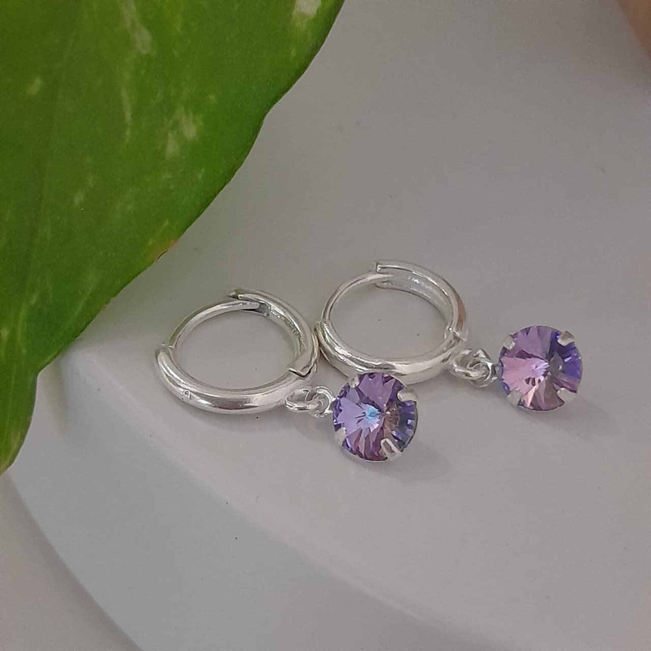 Aros argollas 10mm con cristal lila swarovsky - Laminados - Image 2