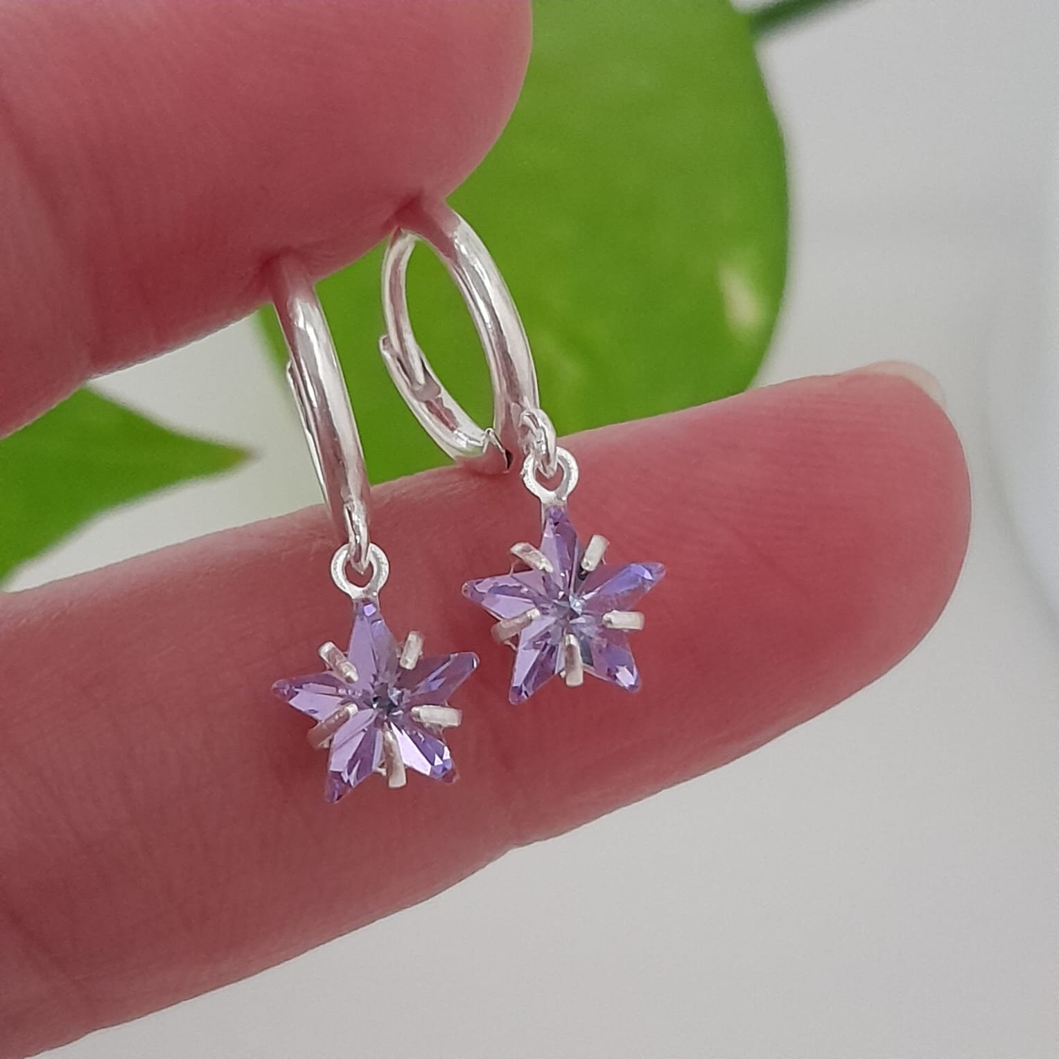 Aros argollas 10mm con cristal estrella lila swarovsky - Laminados