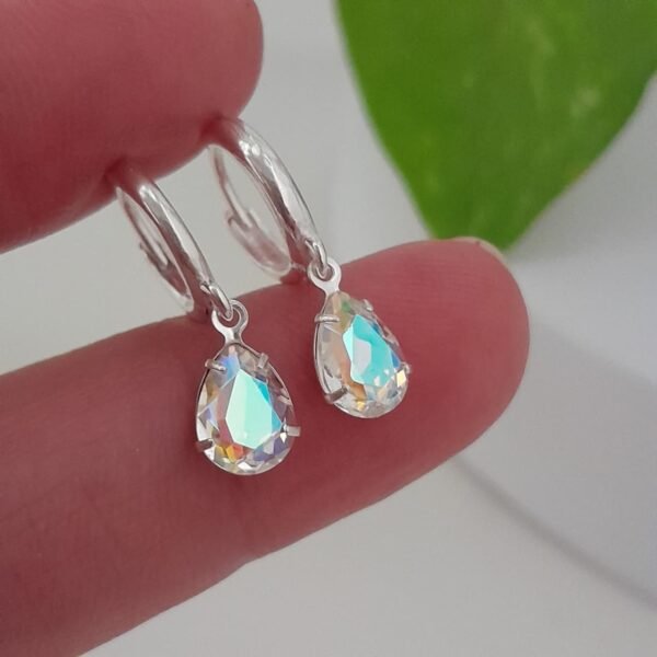 Aros argollas 10mm gota con cristal swarovsky