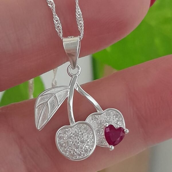 Cereza brillo blanco con corazón rosa-conjunto italiano