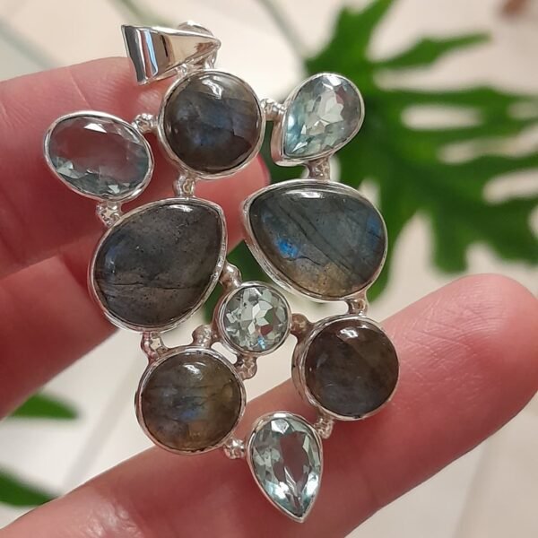 Colgante de plata con piedras naturales labradorita-dije italiano