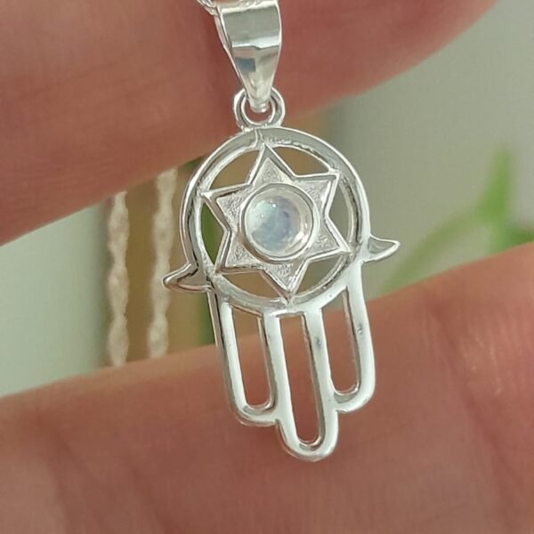 Mano de fátima con piedra luna-dije italiano