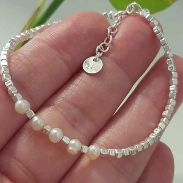 Perlas y cubitos de plata-pulsera italiana