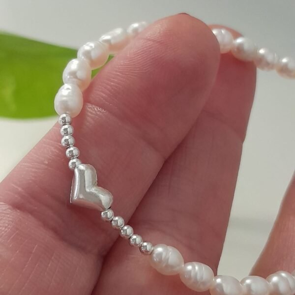 Corazón de plata y perlas-pulsera italiana