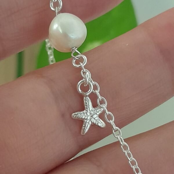 Perla de río y estrella de mar-tobillera italiana