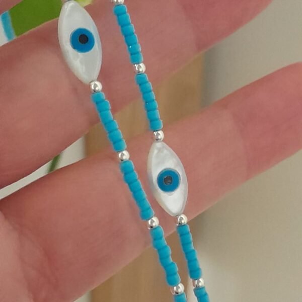 Canutillos celestes con ojo turco-tobillera italiana