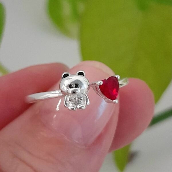 Anillo italiano ajustable osito con corazon rojo