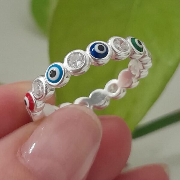 Anillo italiano ojos turco colores y cubic