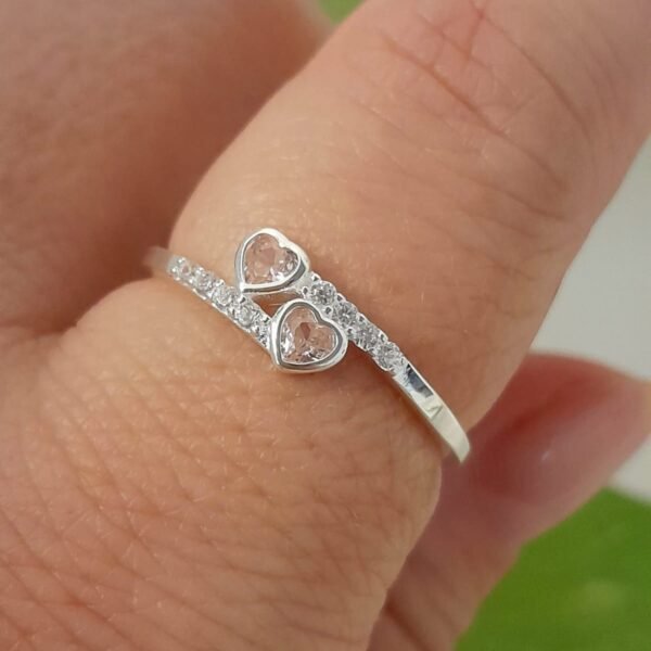 Anillo italiano dos corazones cubic rosa