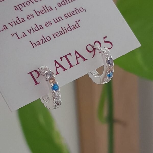 Aro argolla baby 9mm con cubic de colores plata 925