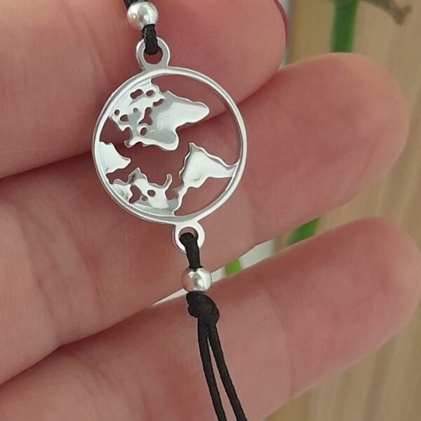 Pulsera negra mundo plata 925
