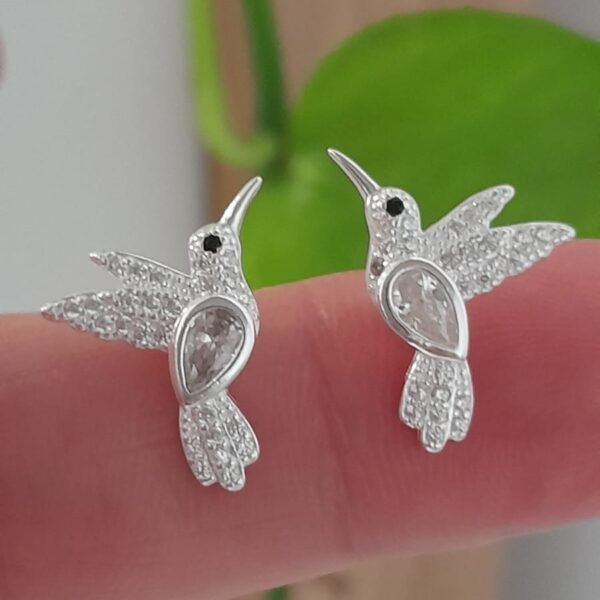 Aros pasantes colibri brillo plata 925