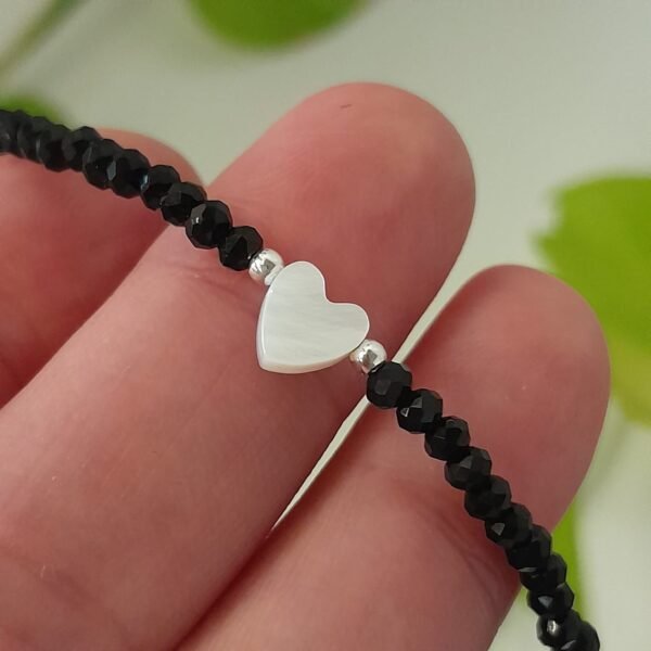Pulsera italiana cristal de roca negro con corazón central