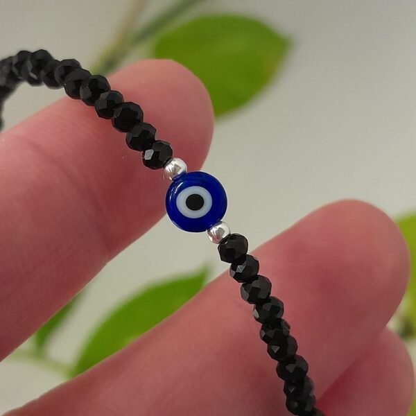 Pulsera italiana cristal de roca negro con ojo turco