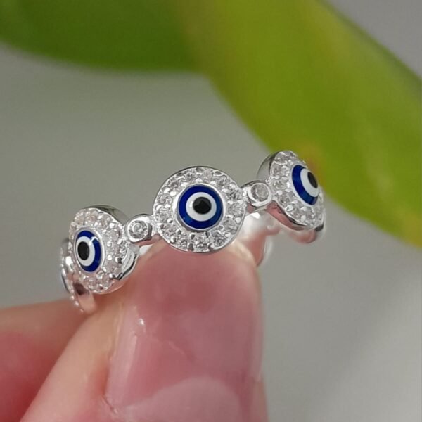 Anillo italiano ojo turco con cubic alrededor