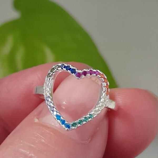 Anillo italiano corazon con cubic de colores