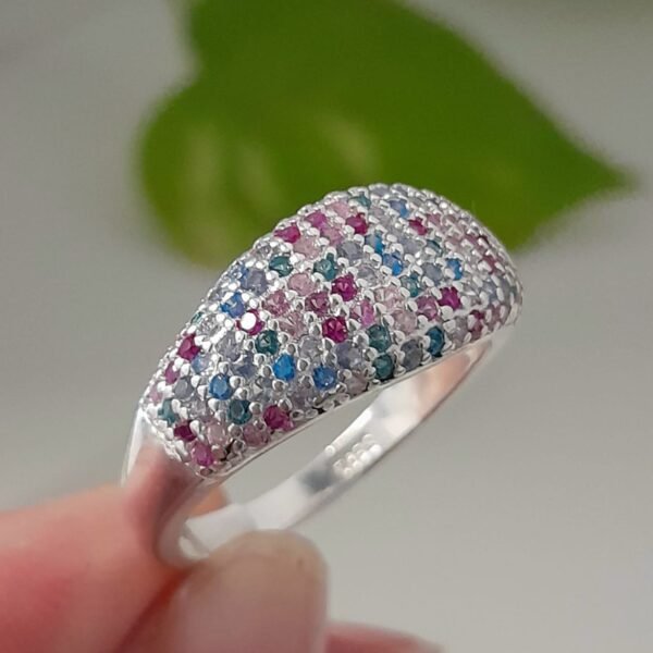 Anillo italiano con cubic de colores