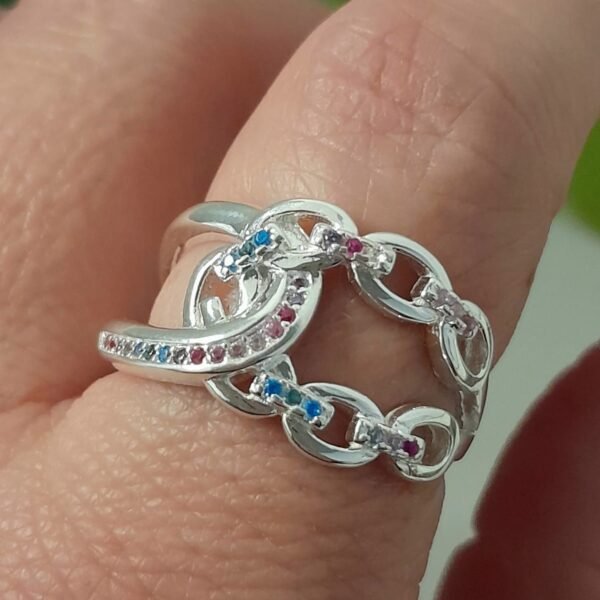 Anillo italiano doble diseño cadena con cubic de colores