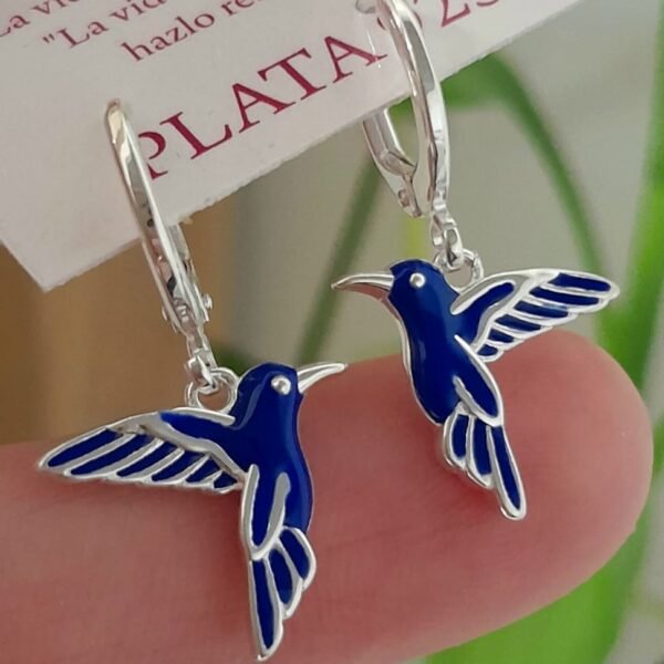 Argolla italiana brizura con colibri esmaltado azul colgante
