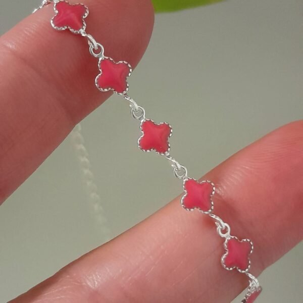Tobillera laminada trebol rosa esmaltada