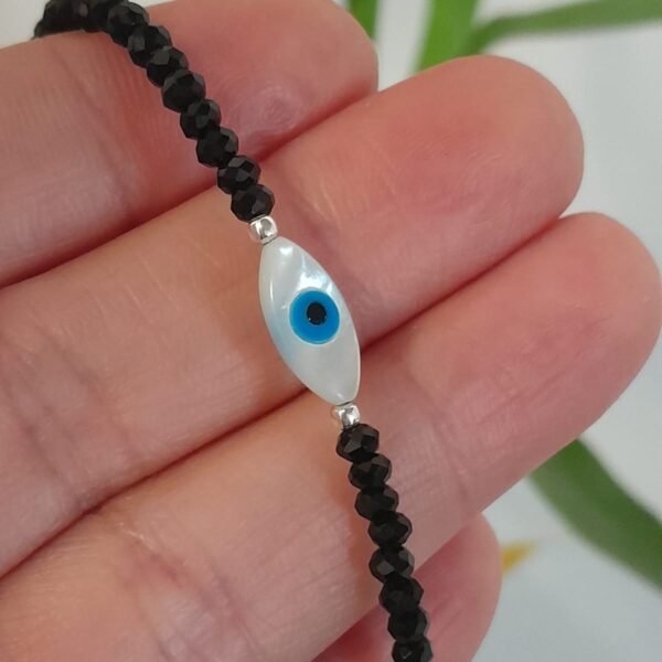 Pulsera italiana cristal de roca negro con ojo turco