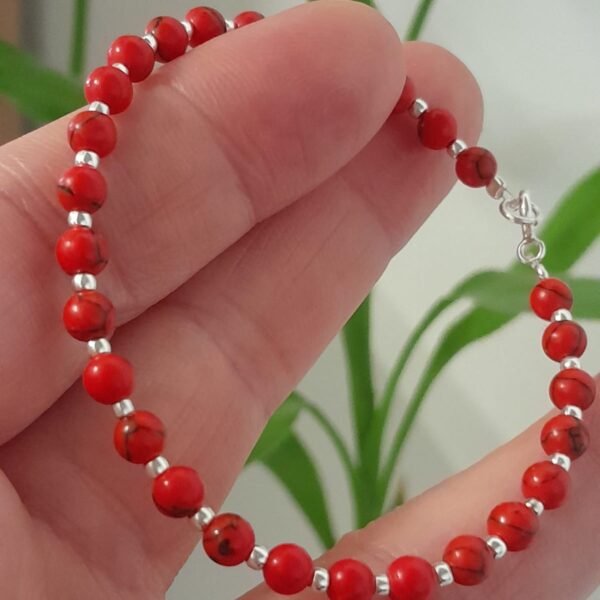 Pulsera italiana piedra natural howlita roja