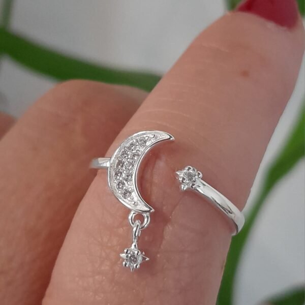 Anillo italiano luna con cubic y estrella colgante