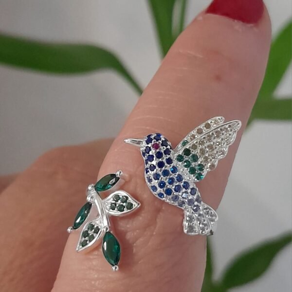 Anillo italiano ajustable colobri con cubic de colores