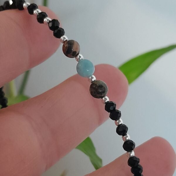 Pulsera italiana cristal de roca negro y piedra natural