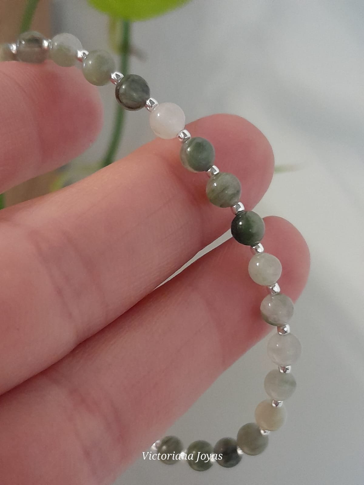 Pulsera italiana piedra natural cuarzo verde gris