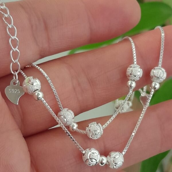 Pulsera doble cadena con bolitas arenadas