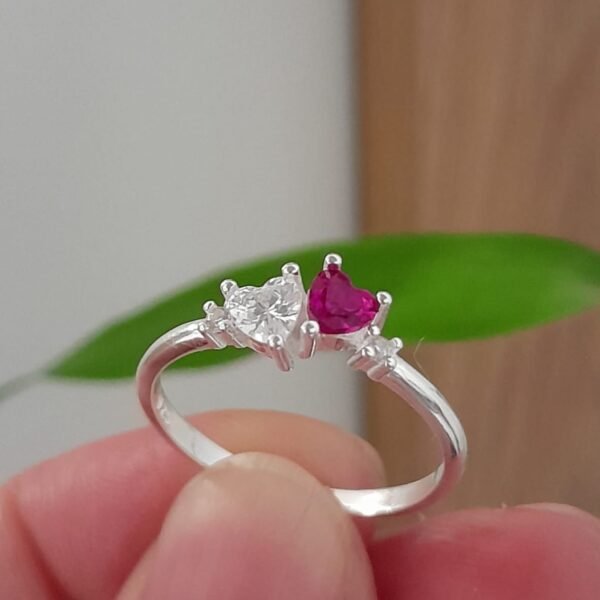 Anillo italiano corazon doble cubic blanco y rosa