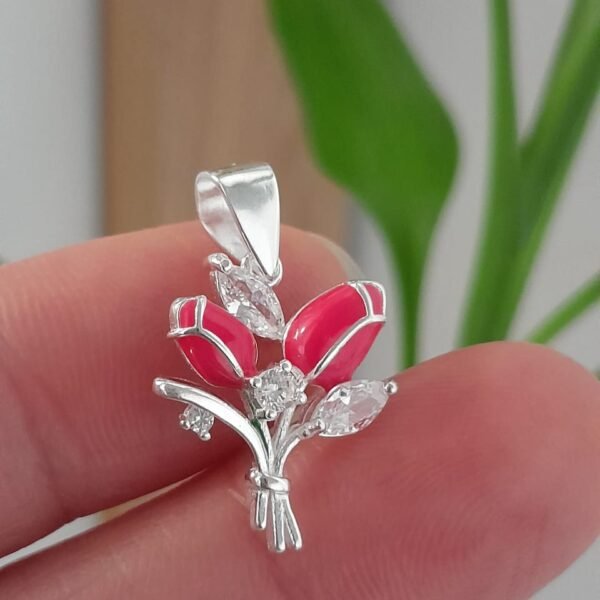 Dije italiano tulipanes esmaltados con cubic
