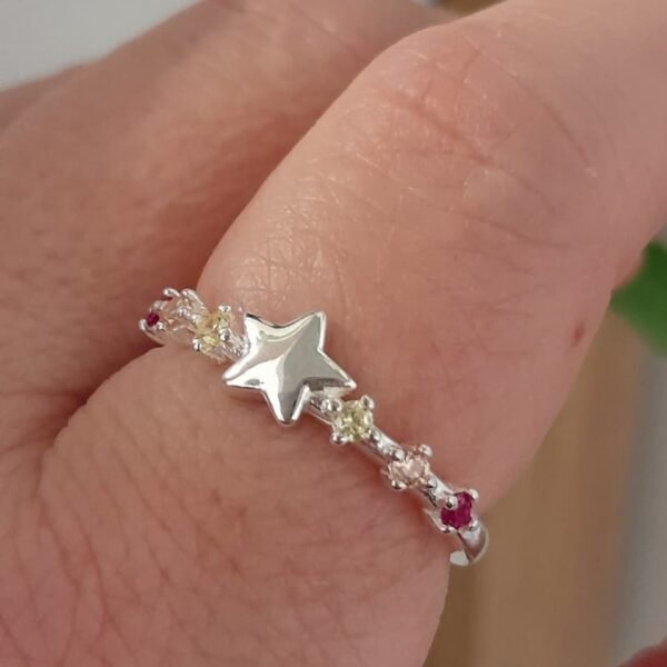 Anillo italiano estrella con cubic colores