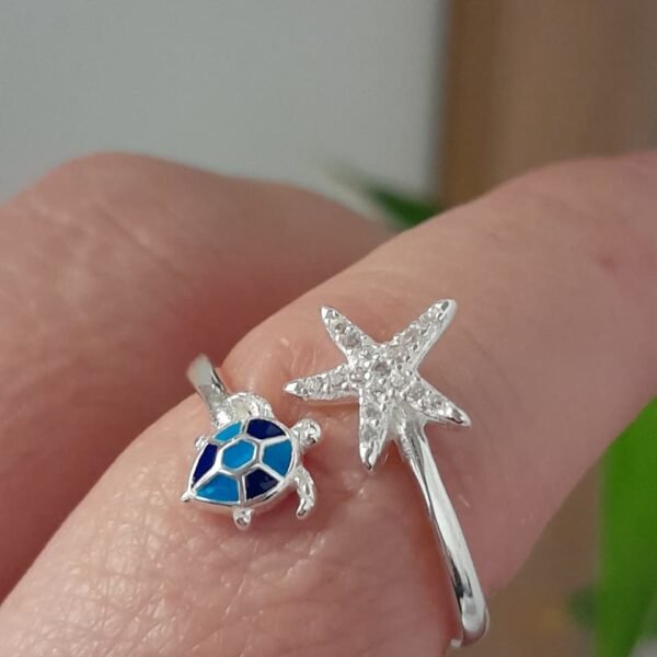 Anillo italiano tortuga y estrella de mar