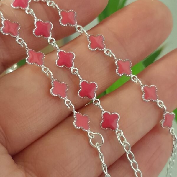 Pulsera laminada trebol esmaltado rosa