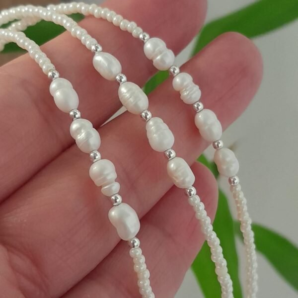 Pulsera italiana canutillo blanco con perla