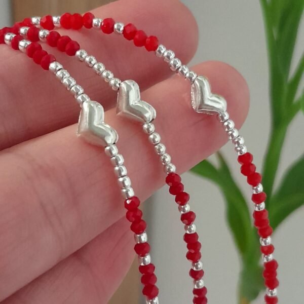 Pulsera italiana cristal de roca rojo con corazon