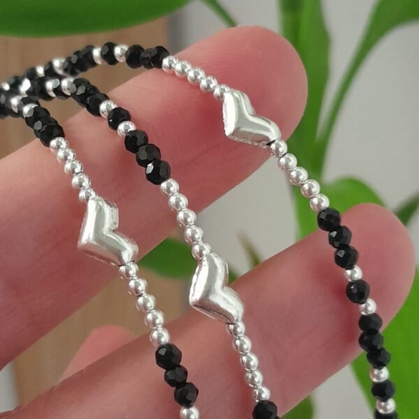 Pulsera italiana cristal de roca negro con corazon