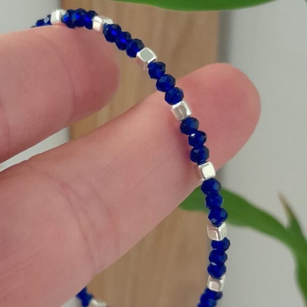 Pulsera italiana cristal de roca azul con cuadraditos