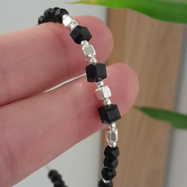 Pulsera italiana cristal de roca negro con cuadrados