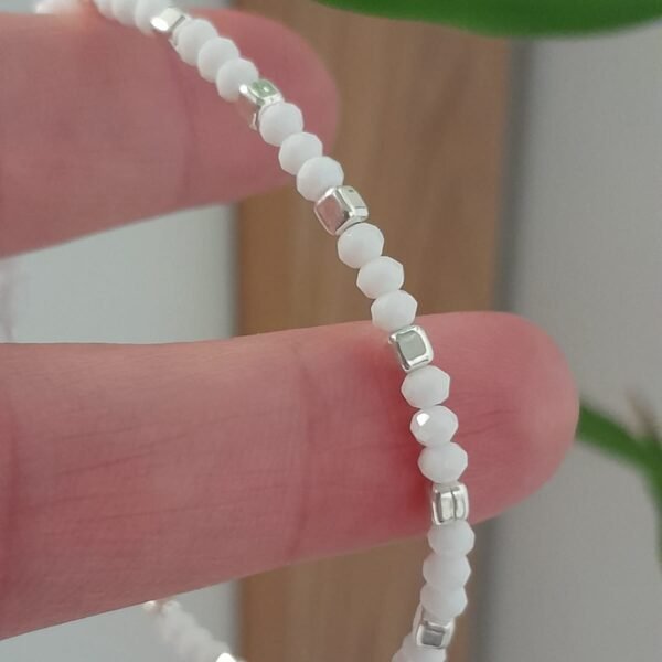 Pulsera italiana cristal de roca blanco con cuadraditos