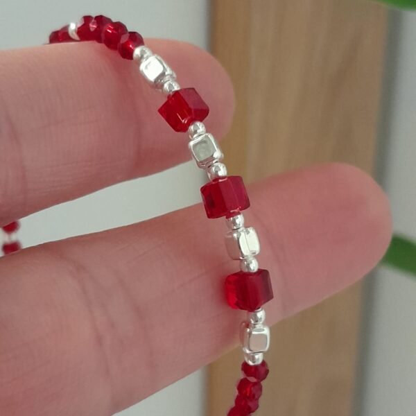 Pulsera italiana cristal de roca rojo con cuadrados